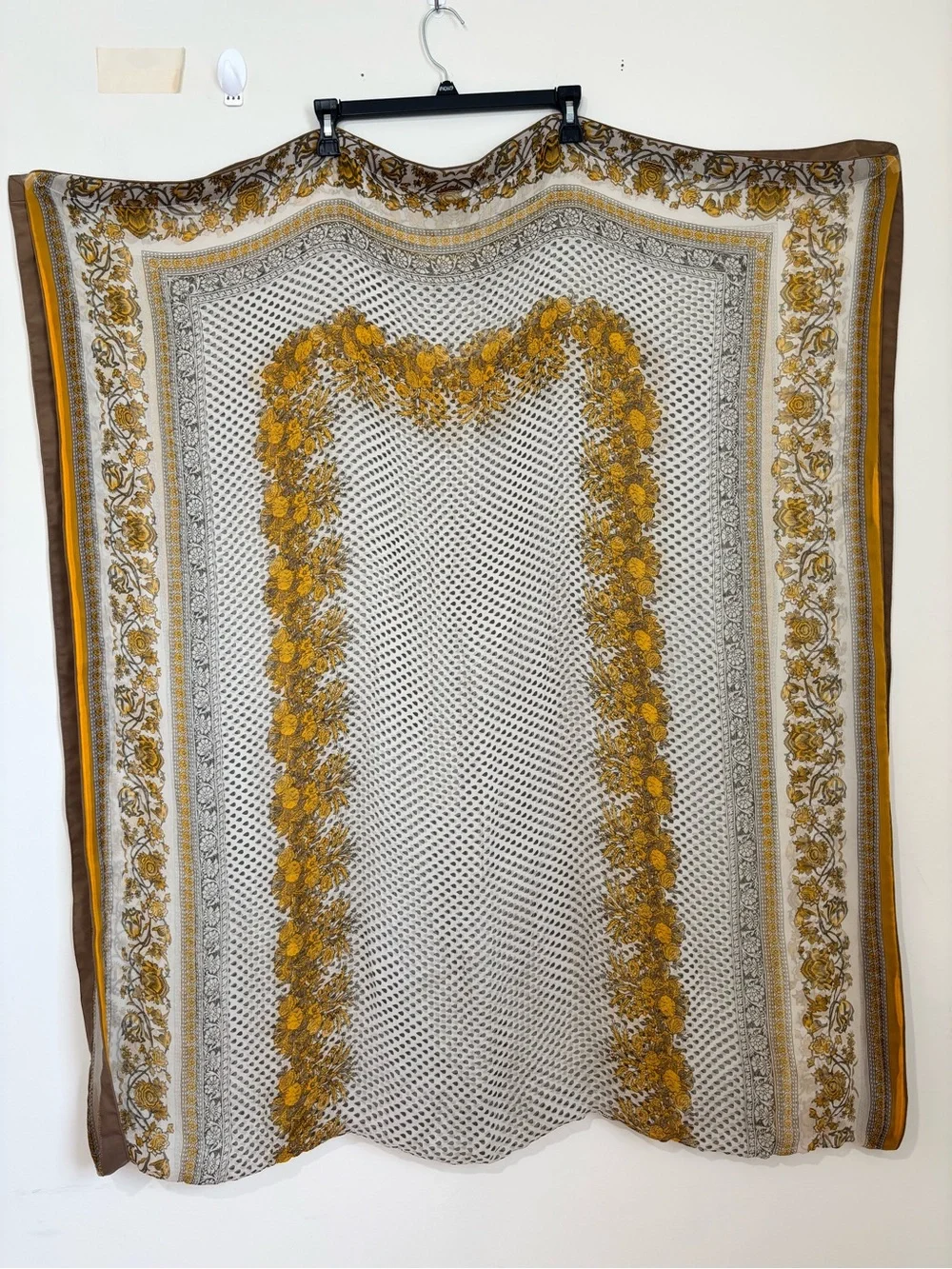Cottage Slouchy Cream Mustard Sheer Neutral Floral Rectangle Earthy warp scarf